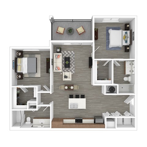 Floor plan for 2 beds, 2 baths, 1064 sqft
